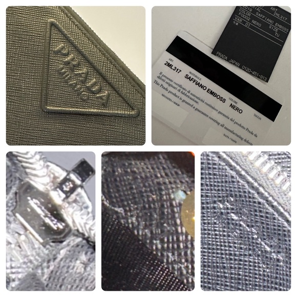 💯 PRADA Logo Black Saffiano Zippered Leather Wallet of Chain w/ auth card - Picture 8 of 12